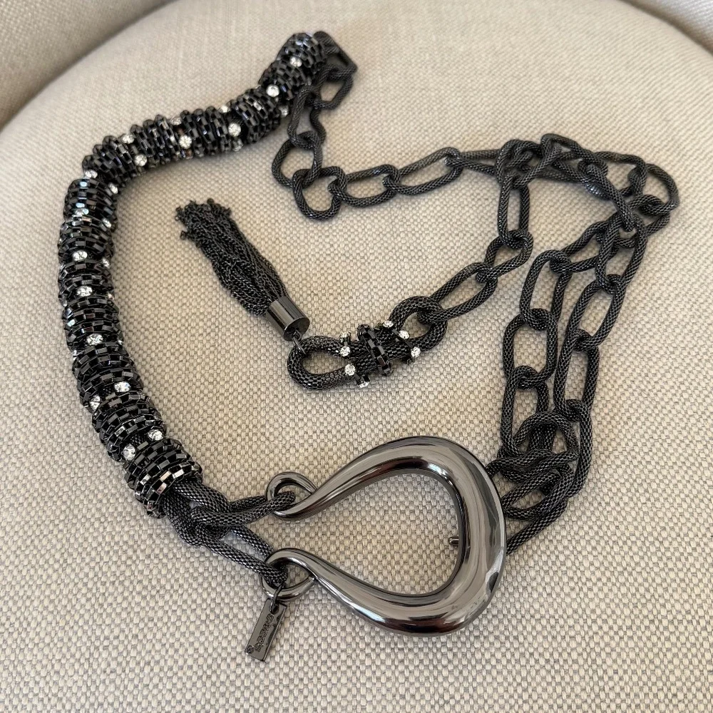 CHICO’S Rhinestone Laden Chain Belt in Gunmetal Gray
